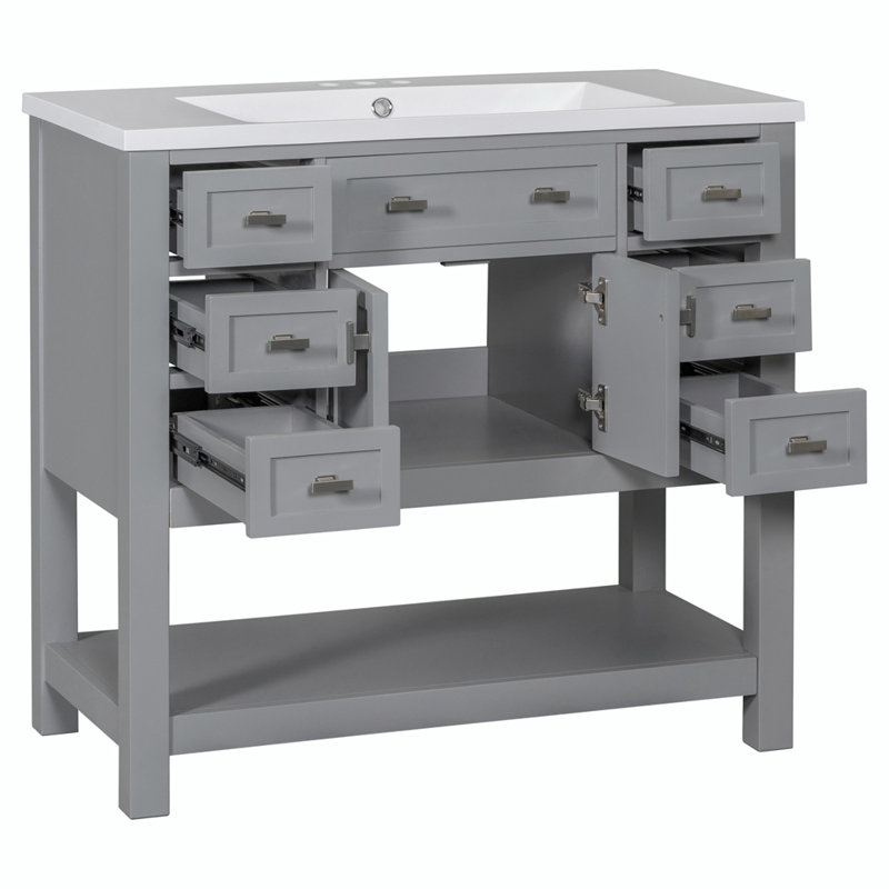 Meuble-lavabo 36 po avec lavabo supérieur, Gris