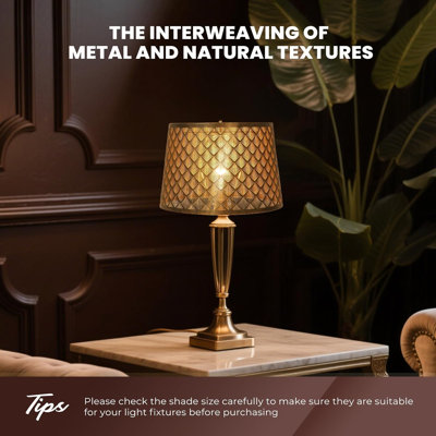 Metal Etching Arrow Lamp Shade,Drum Lampshade for Table Lamps and Floor Lamps, Unique Arrow Design, Antique Bronze Gold Plating 10" Top X 12" Bottom X 8" High, Spider Fitter