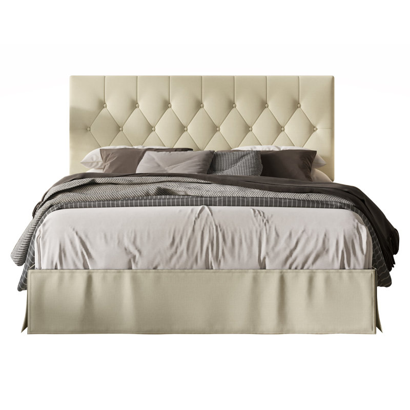 Lit plateforme simple touffeté Fareham, Beige, Très grand
