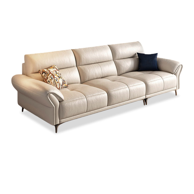 Canapé modulaire blanc en cuir véritable, H 37,4 po x l 106,3 po x P 39,37 po, Blanc