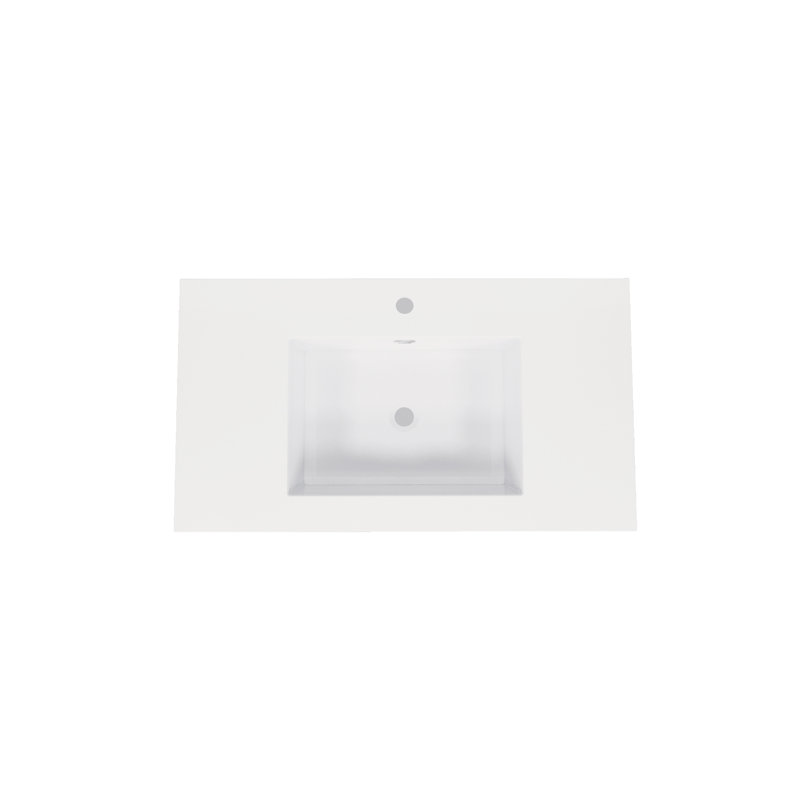 Lavabo de salle de bain encastré rectangulaire en acrylique blanc avec robinet et trop-plein