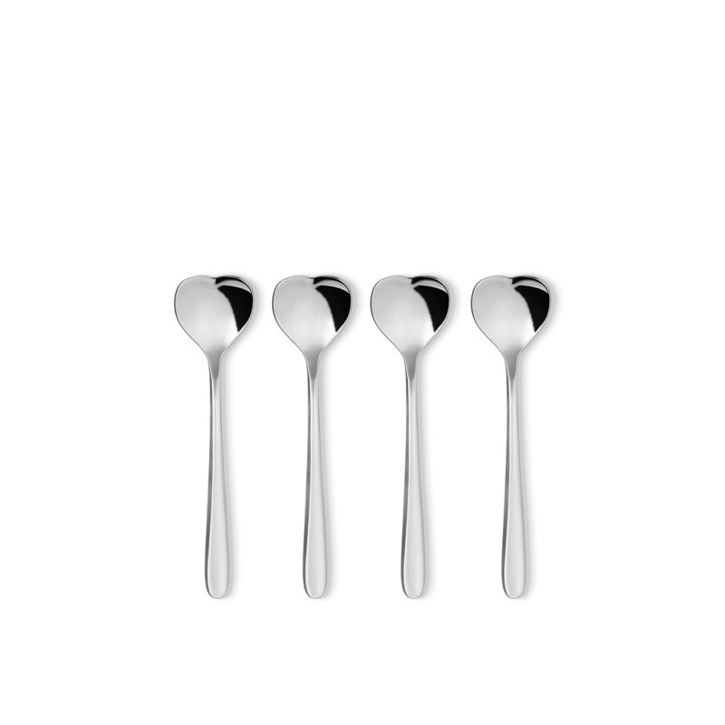 Heart-Shaped Silver Stainless Steel Coffee Spoon Set, 10cm
