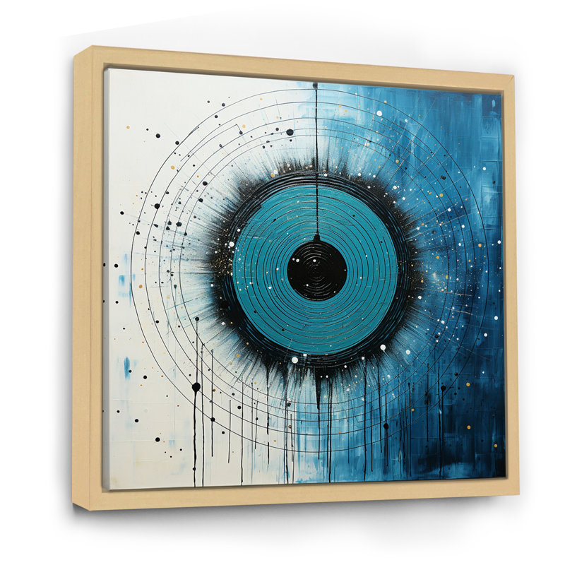 Sarcelle et noir minimalisme lune IV sur toile, H 24 po x l 24 po x P 1 po, Cadre naturel flottant