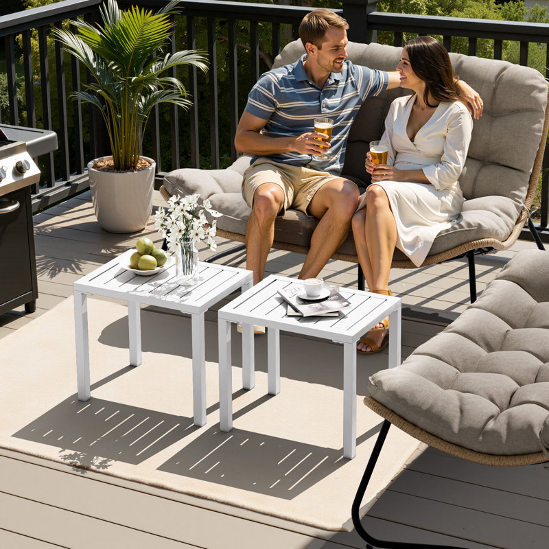 Aluminum Rectangular Side Table, White