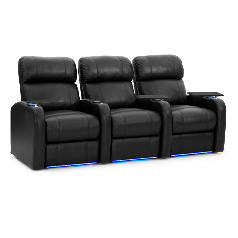 Vegas Upholstered Home Theater Seating with Cup Holder, Manual, Luxe Black Genuine Leather