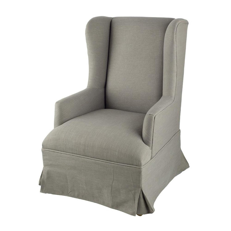 Upholstered Wingback Chair, Gray Polyester