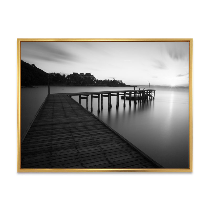 Pont noir et blanc - Peinture sur toile, H 16 po x l 32 po x P 1 po, Cadre flottant doré