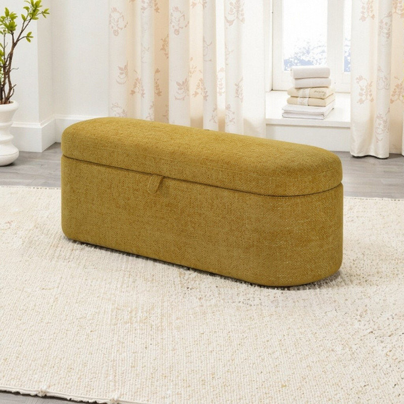 Banc de rangement moderne de 45,7 pouces avec siège rembourré et structure en bois robuste avec compartiment caché, Doré