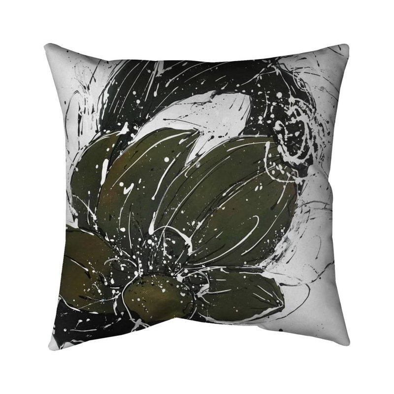 Abstract flower with paint splash - 16"x16" Throw pillow - Poly twill - Print on demand, 16" H x 16" W, Polyester/Polyfill