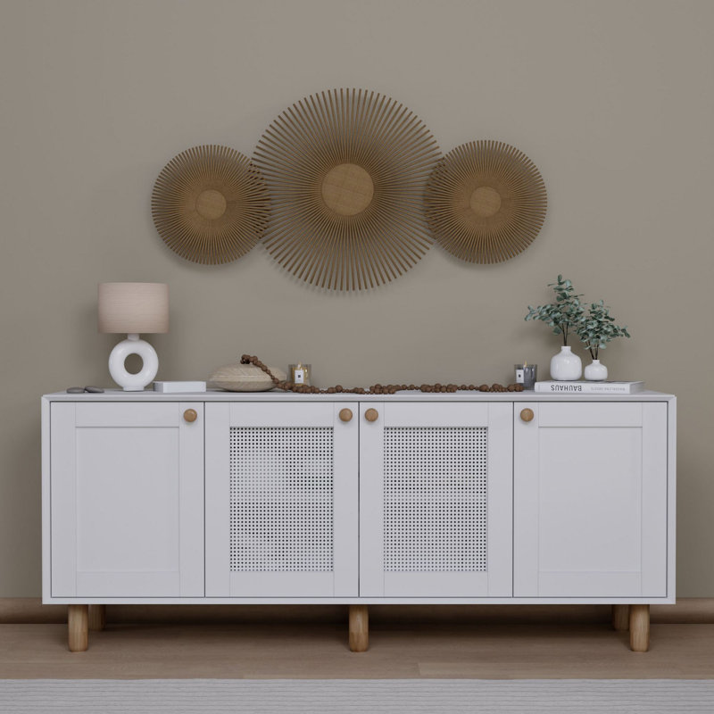 Modern White Console Table, 70.9 x 29.5 x 15.7 inches | 100% Melamine Coated Particle Board, Thickness: 0.7 inches | Numerous Shelves, Wall-Mountable, Scandinavian Geometric Design | Perfect for Living Room & Entryway