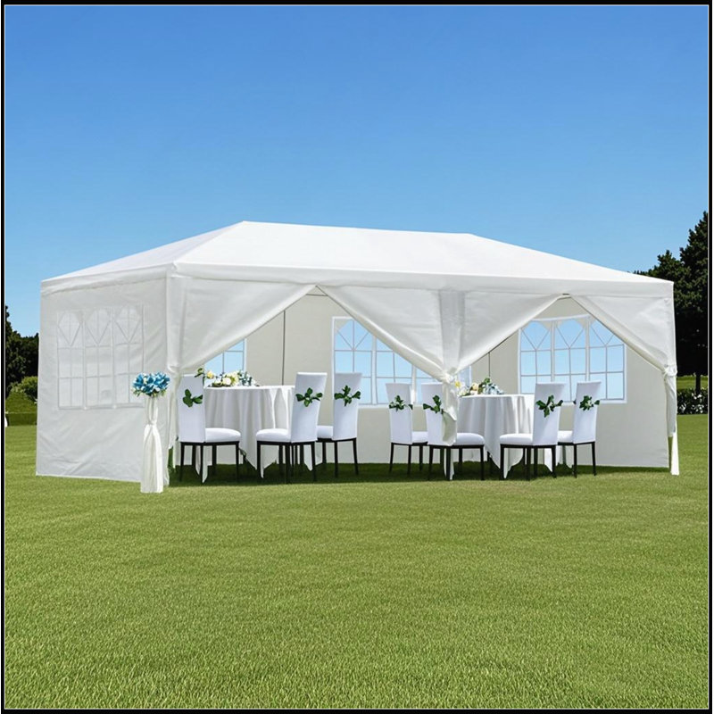 Pavillon de jardin extérieur 10 x 20 pi avec 6 parois latérales amovibles, Blanc