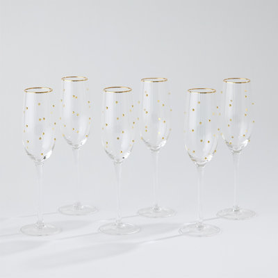 S/6 Celebration Champagne Glasses-Clear W/Gold Dots
