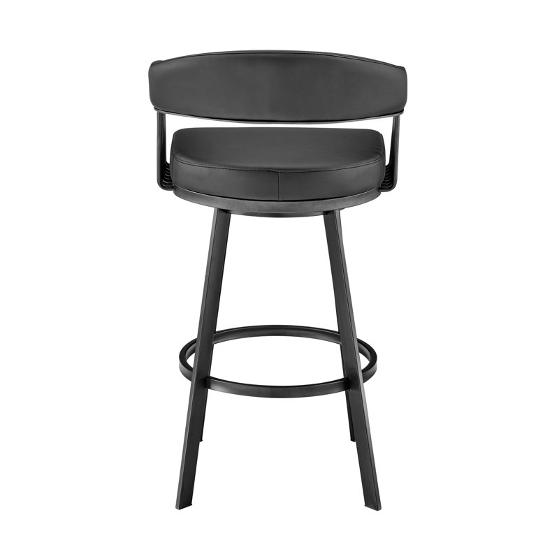 Robinett Swivel Counter or Bar Height Bar Stool with Arms and Footrest in Faux Leather and Metal, Black, Black