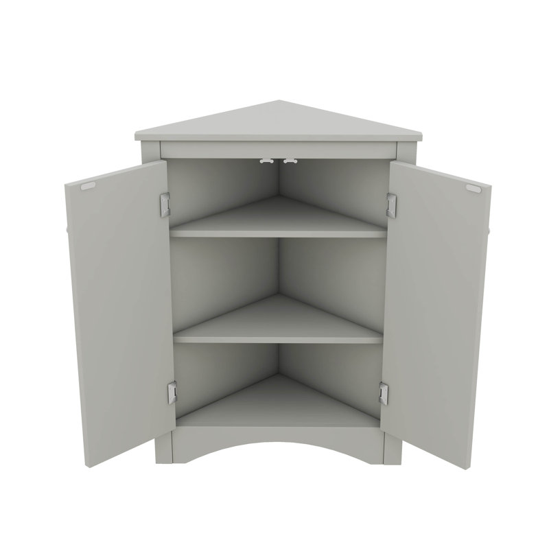 Freestanding Triangular Bathroom Storage Cabinet With Adjustable Shelves, Gray