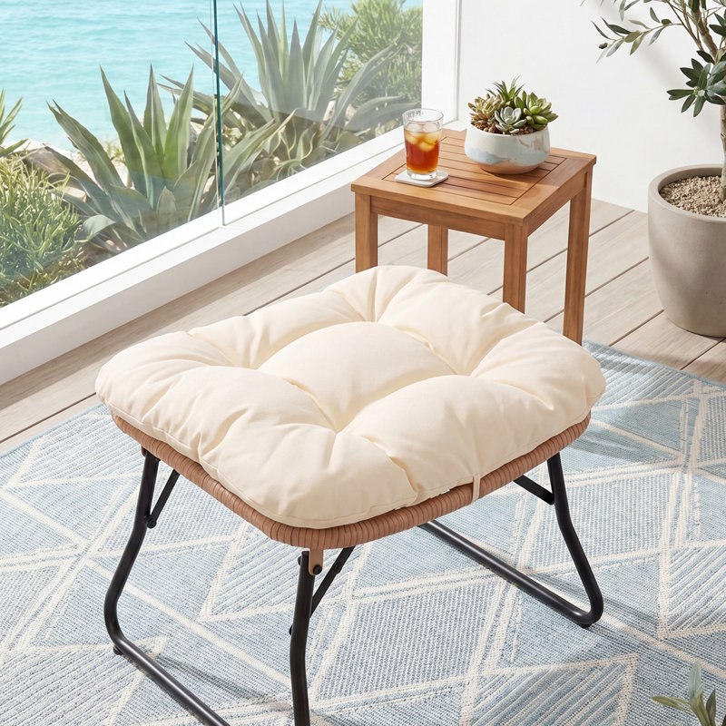 Repose-pieds d'extérieur avec coussin Kacyn, Beige, 1