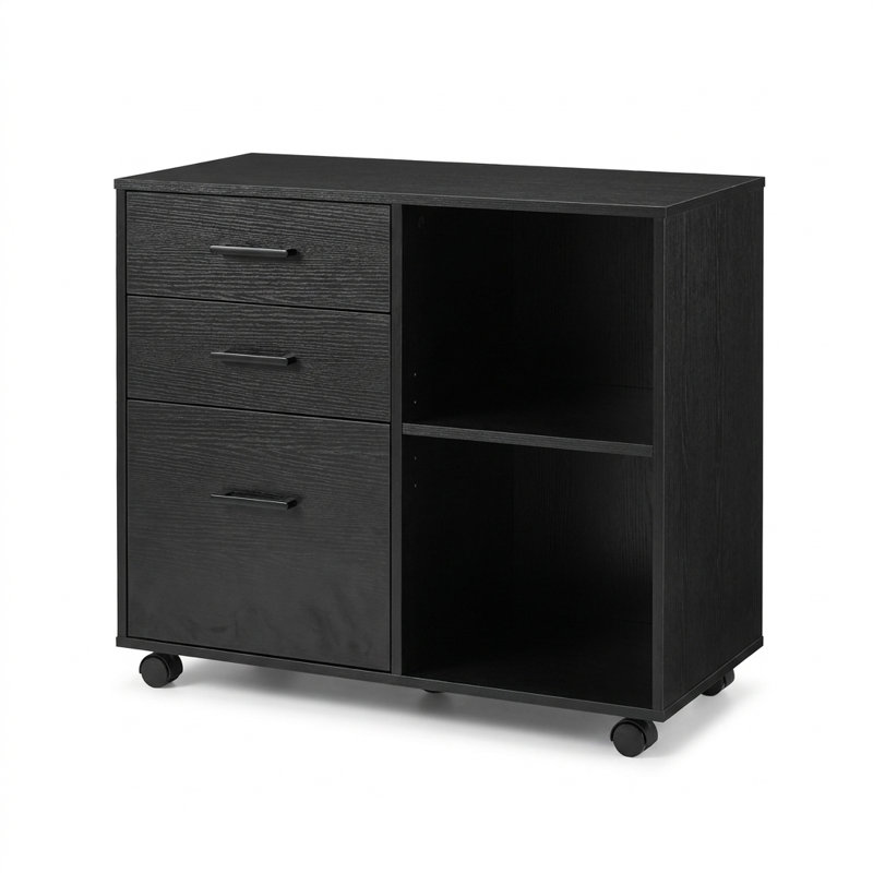 Classeur roulant avec prises de courant, support pour imprimante avec 3 tiroirs, 29,5 x 15,7 x 26,1 pouces, noir