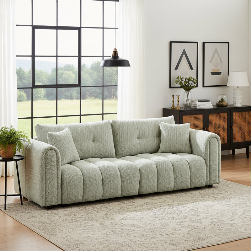 Canapé 91,5 po moderne en chenille capitonnée, canapé de salon rembourré avec 2 coussins décoratifs, canapé Cloud pour appartement, chambre à coucher, bureau