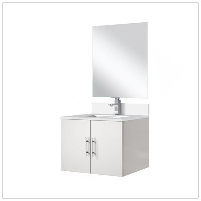 Meuble-lavabo simple élégant 24 po X P 22 po D, comptoir en quartz blanc, 18 po Ensemble miroir et robinet