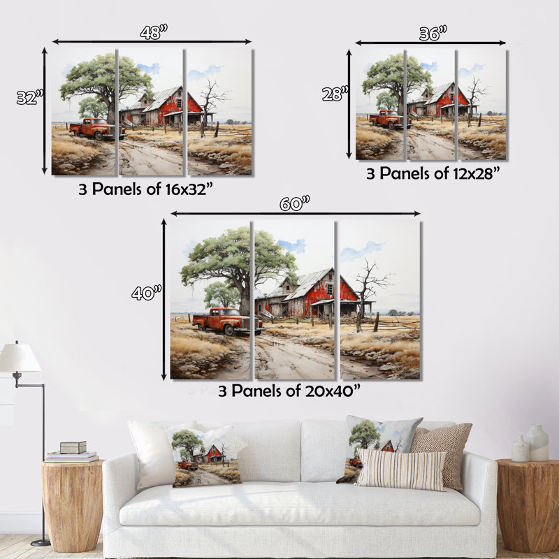 «Farmhouse Homestead Legacy» sur toile, reproduction de 3 pièces, H 40 po x l 60 po x P 1 po