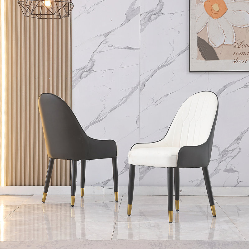 Chaises ergonomiques en cuir de polyuréthane avec pieds en métal, design moderne pour le salon et la salle à manger, ensemble de 2