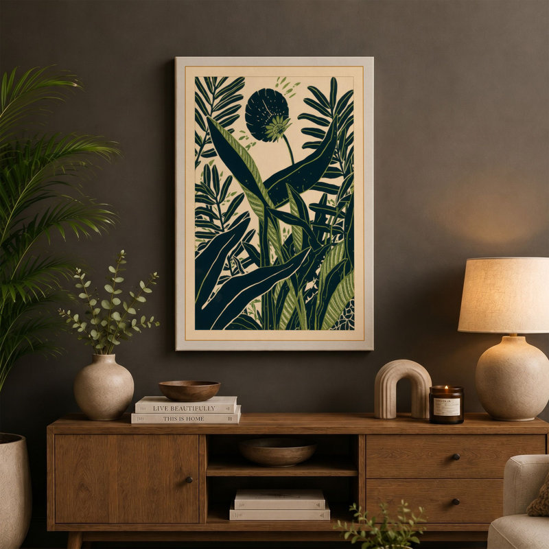 Grasshopper Under Moon Japandi - Wrapped Canvas, 24x16 - 61.0 x 40.6 cm, Black Border