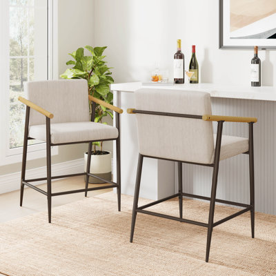 Henrik 26" Seat Height Mid-Century Modern Counter Stools with Wood Armrests