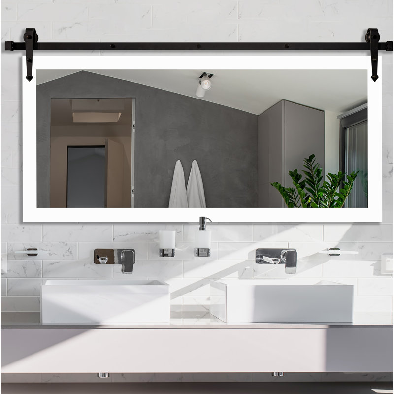 Miroir de salle de bain Neidig, H 30 po x l 65 po, Blanc