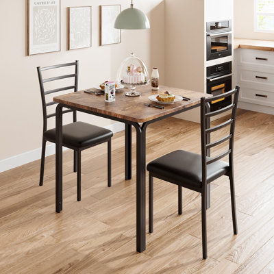 3-Piece Dining Set for 2, Square Table with 2 Chairs, Space-Saving Compact Dinette Set for Kitchen, Dining Room, Apartment or Breakfast Nook