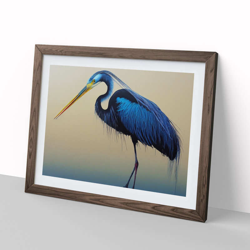 XH1022-5758X Magnetic Heron Bird - Single Picture Frame Print, 46cm H x 64cm W x 2cm D, Walnut