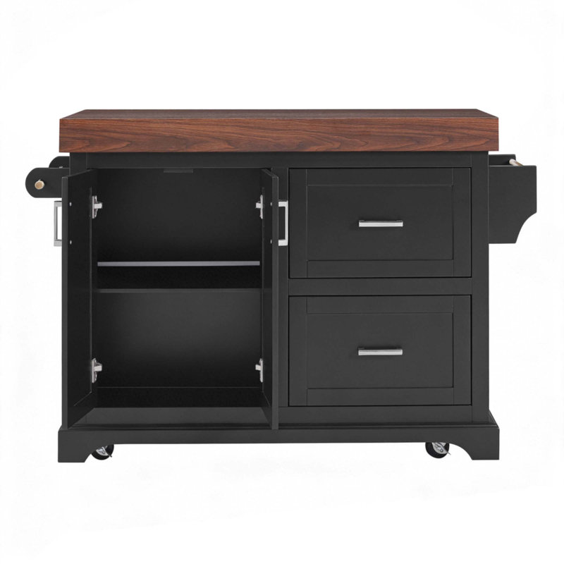 53" Large Kitchen Island With 3.5" Thick Desktop, Black