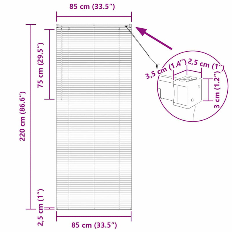 Venetian Blind, Black, 220cm L x 85cm W