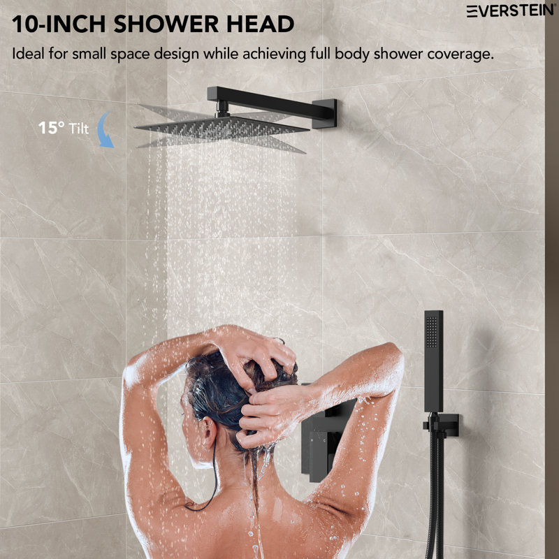  Système de douche à pluie haute pression 10 po, robinet de douche mural avec douchette, Noir mat, 2.0