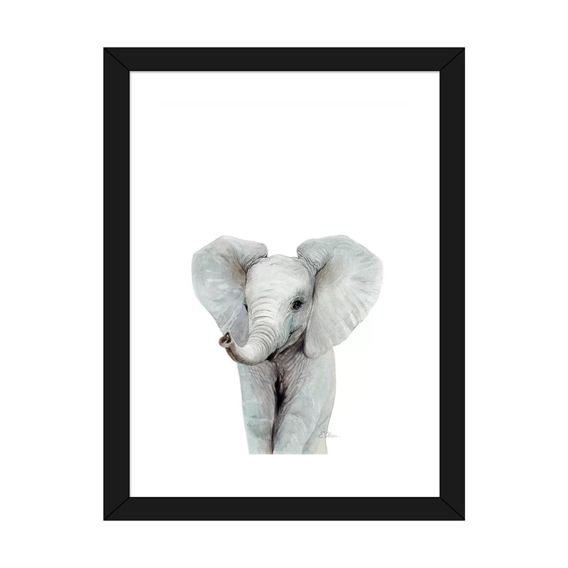 «Baby Elephant» par Watercolor Luv - reproduction d'art, Papier encadré noir, H 24 po x l 16 po x P 1 po