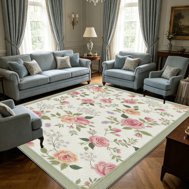 Pink Rose Floralarea rugs for Living Room, Soft and Comfortable, Suitable for all seasons, easy to maintain, machine washable Indoor floor mat, Under Table Farmhouse suitable for Bedroom, Dining Room, Study, Patio, Balcony, Home Decor