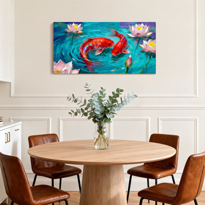 «Animals Koi Fish Lotus Flowers Water», reproduction d'art sur toile, H 20 po x l 40 po
