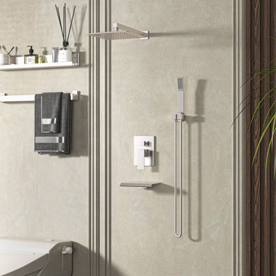 Tête de douche à pluie haute pression carrée 10 pouces et robinet de baignoire avec douche à main, pomme de douche multifonction réglable (valve incluse)