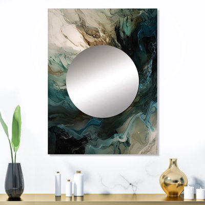 Lebranche vert noir monde intérieur de marbre I - miroir mural géométrique unique, miroir vert, impression sur métal