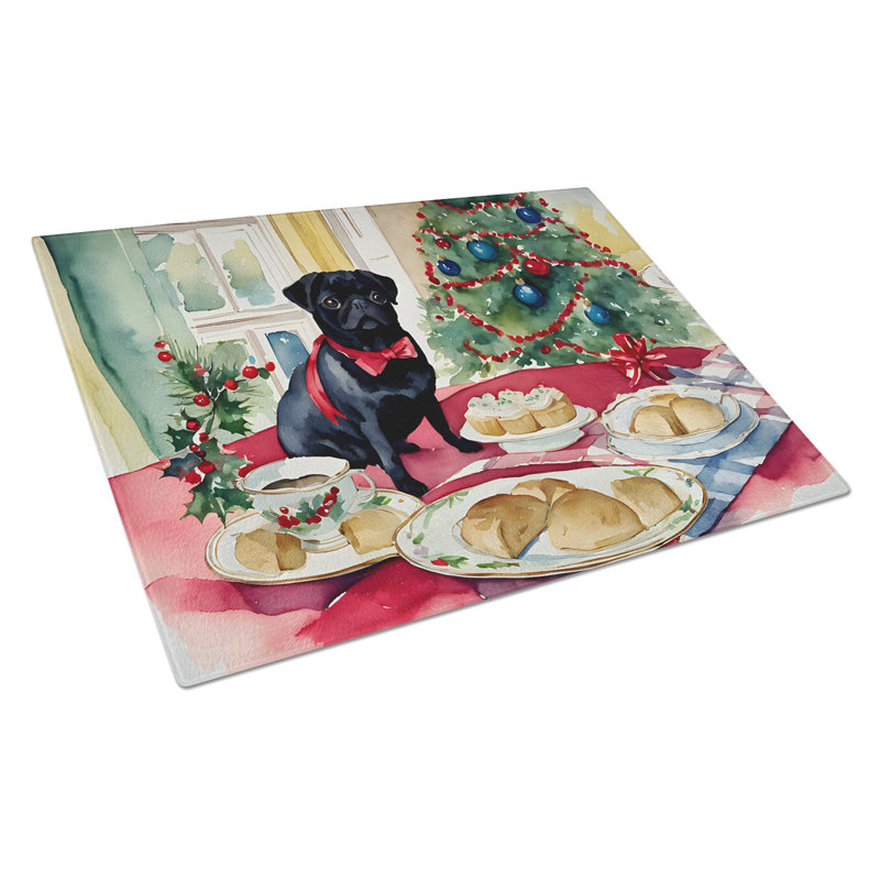 Planche à découper en verre Pug Christmas Cookies