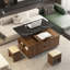 Table basse relevable moderne avec 2 tabourets pour le salon avec rangement dissimulé et tiroirs