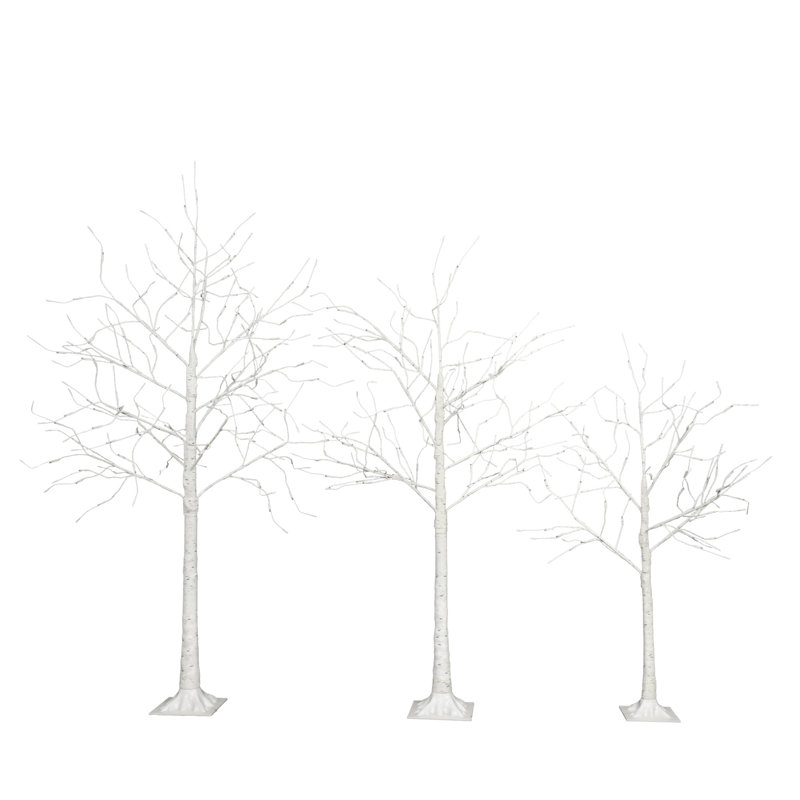 Set Of Lighted Birch Tree, 4FT 48 LED/5FT 72 LED/6FT 96 LED Artificial Tree With Warm White Lights, Christmas Tree For ​Decoration Inside And Outside