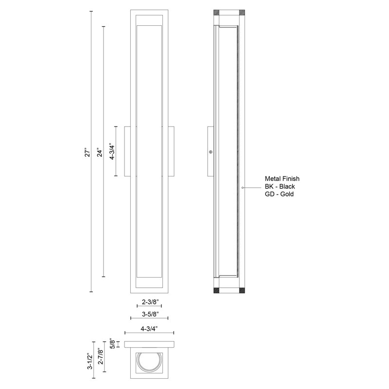 Lochwood 1 - Light Bath Sconce, 27" H x 4.75" W x 3.5" D, Black