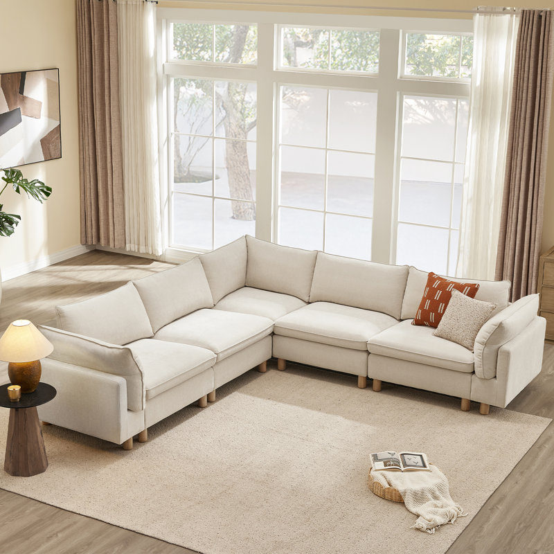 Canapé modulaire rembourré 5 pièces Solena, Polyester crème