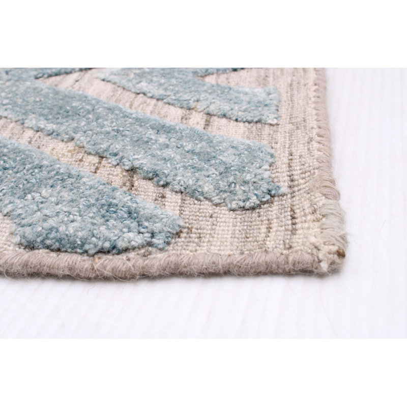 Tapis bleu clair en laine noué à la main de conception unique 5 pi 6 po x 8 pi Isere