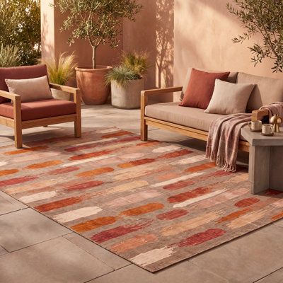 Tapis Warmfront moderne à rayures effet pinceau orange, rouge et crème, antidérapant, à poils courts, pour intérieur et extérieur, adapté aux animaux domestiques, idéal pour le salon, la chambre, la salle à manger, l'entrée, le couloir, le bureau, la cuisine, les zones de passage intensif, facile à nettoyer, imprimé, ultra doux, à bords ourlés et lavable.