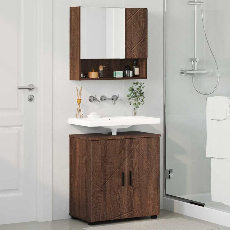 Vanity & Mirror Set, Dark Wood