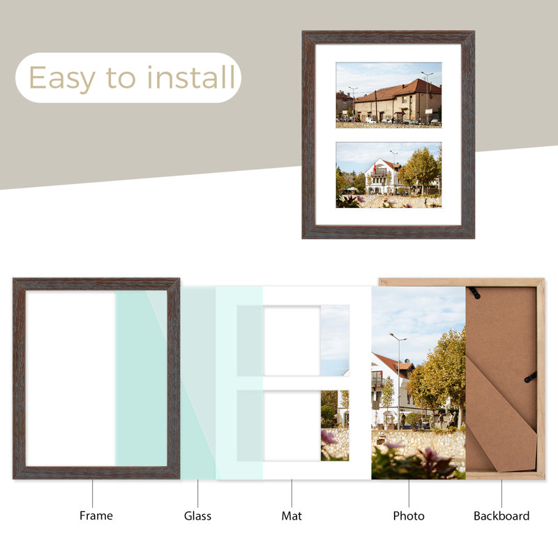 Wood Collage Picture Frame Displaying 4x6 Photos, Gray Brown