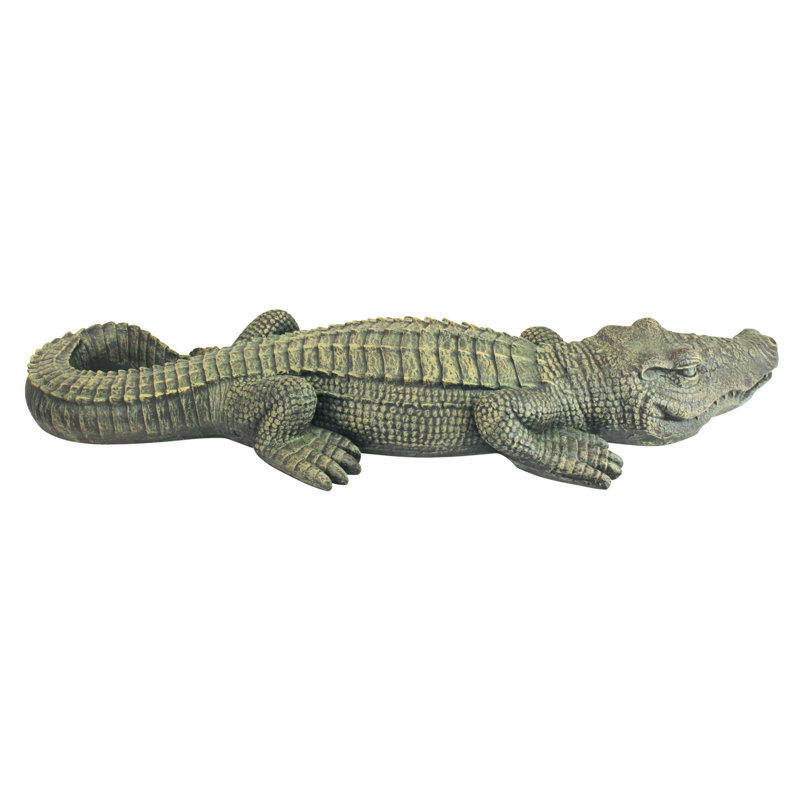 Large Hand-Painted Green Resin Alligator Garden Statue