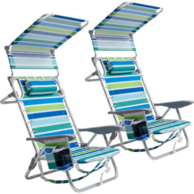 2pcs Portable Backpack Beach Chair, with Canopy Shade, 4 Positions