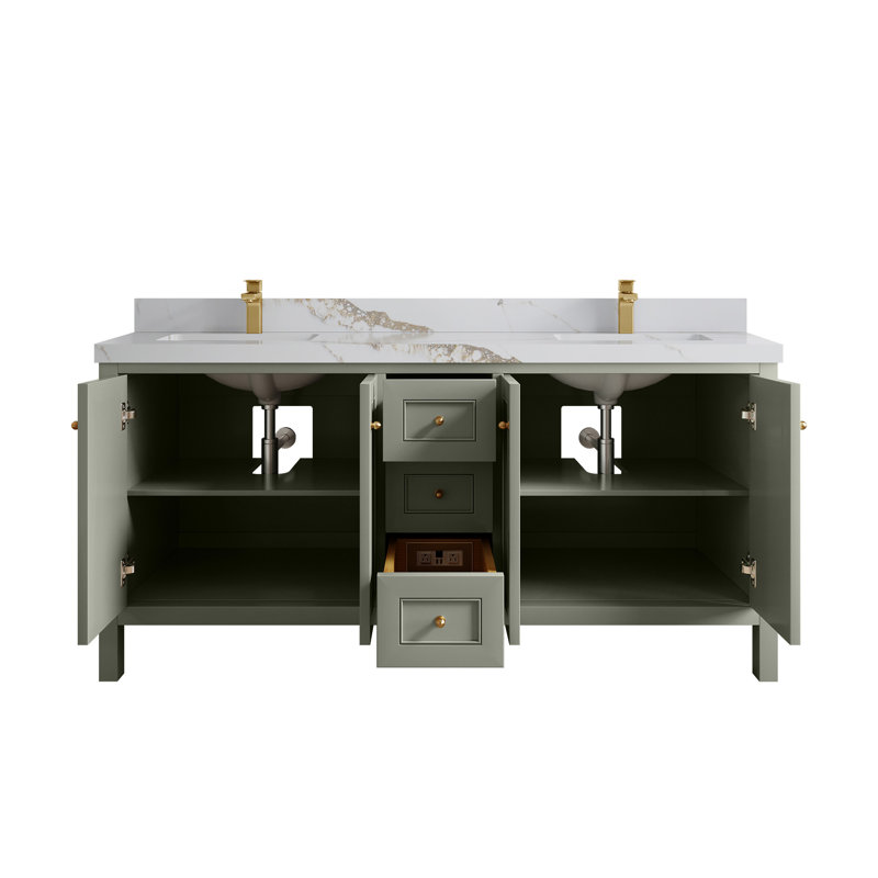Nashville X P 22 po D Meuble-lavabo double avec 2 po Quartz doré Calacatta, Vert
