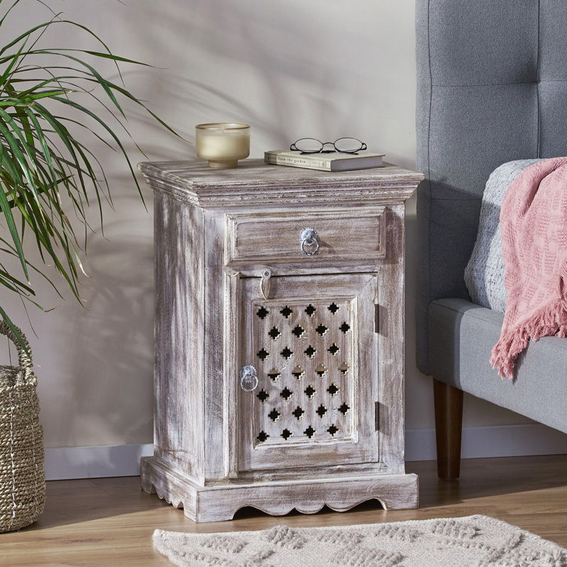 Table de chevet en bois avec 1 tiroir et 1 porte